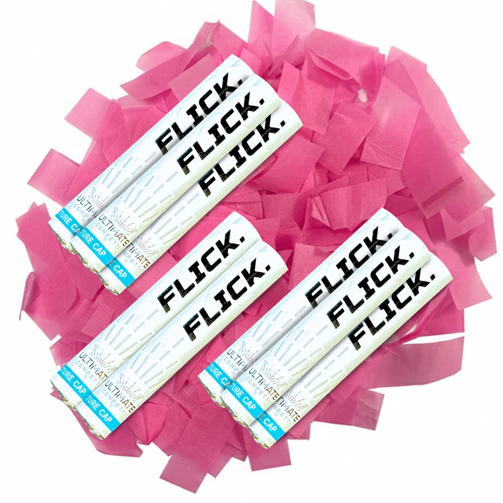 Ultimate Confetti - 8 Pack Pink Confetti Wands - Handheld 6" Biodegradable Tissue Paper Confetti Flick Flutter Sticks For Wedding, Birthday, Parties & Live Events - 1 Handful, 0.5 oz Each Stick
