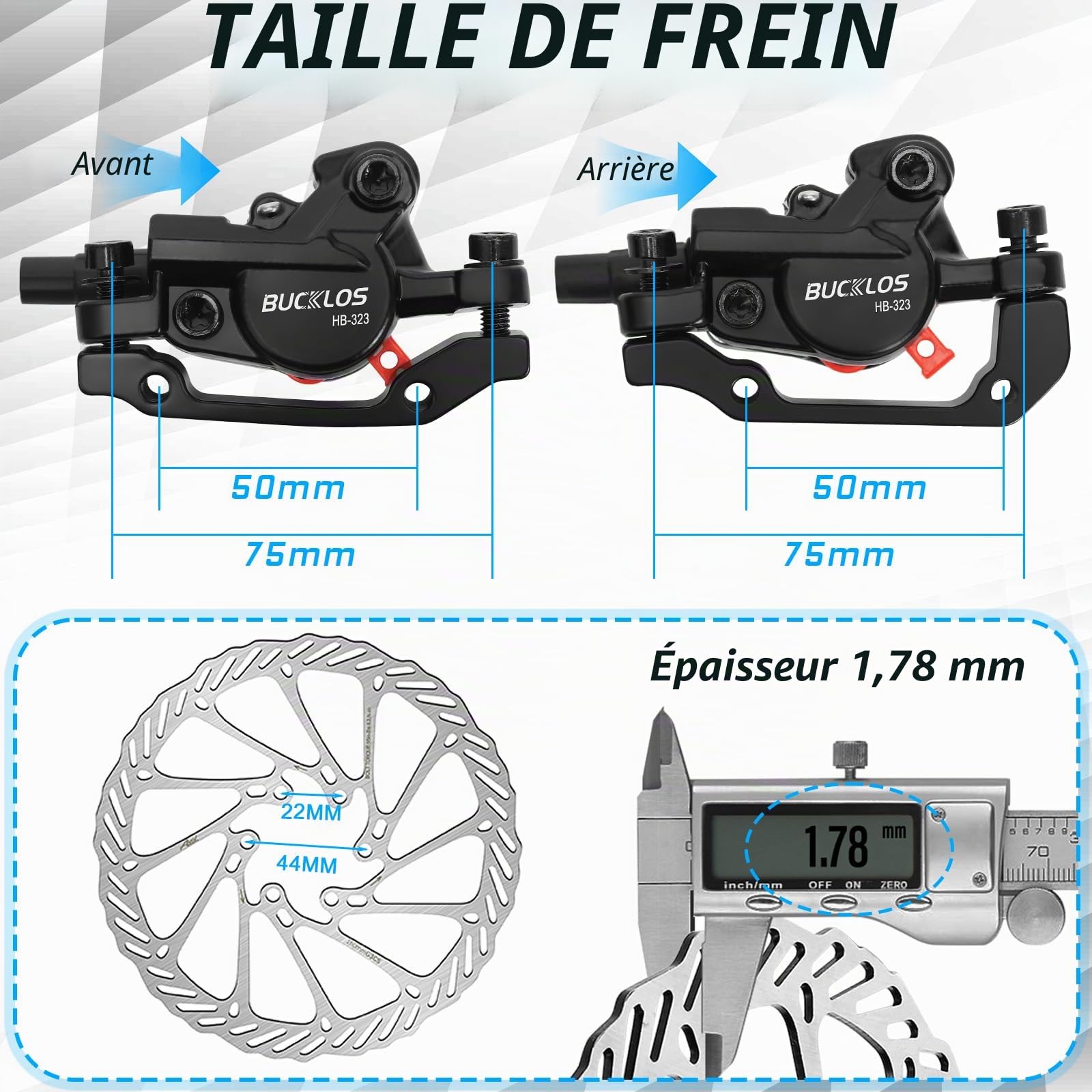 Kit de frein à disque de VTT - Conduite hydraulique de VTT pour freins à disque avec étriers de frein et leviers en alliage d'aluminium - Rotor de 160 mm - Adaptateur universel pour vélo