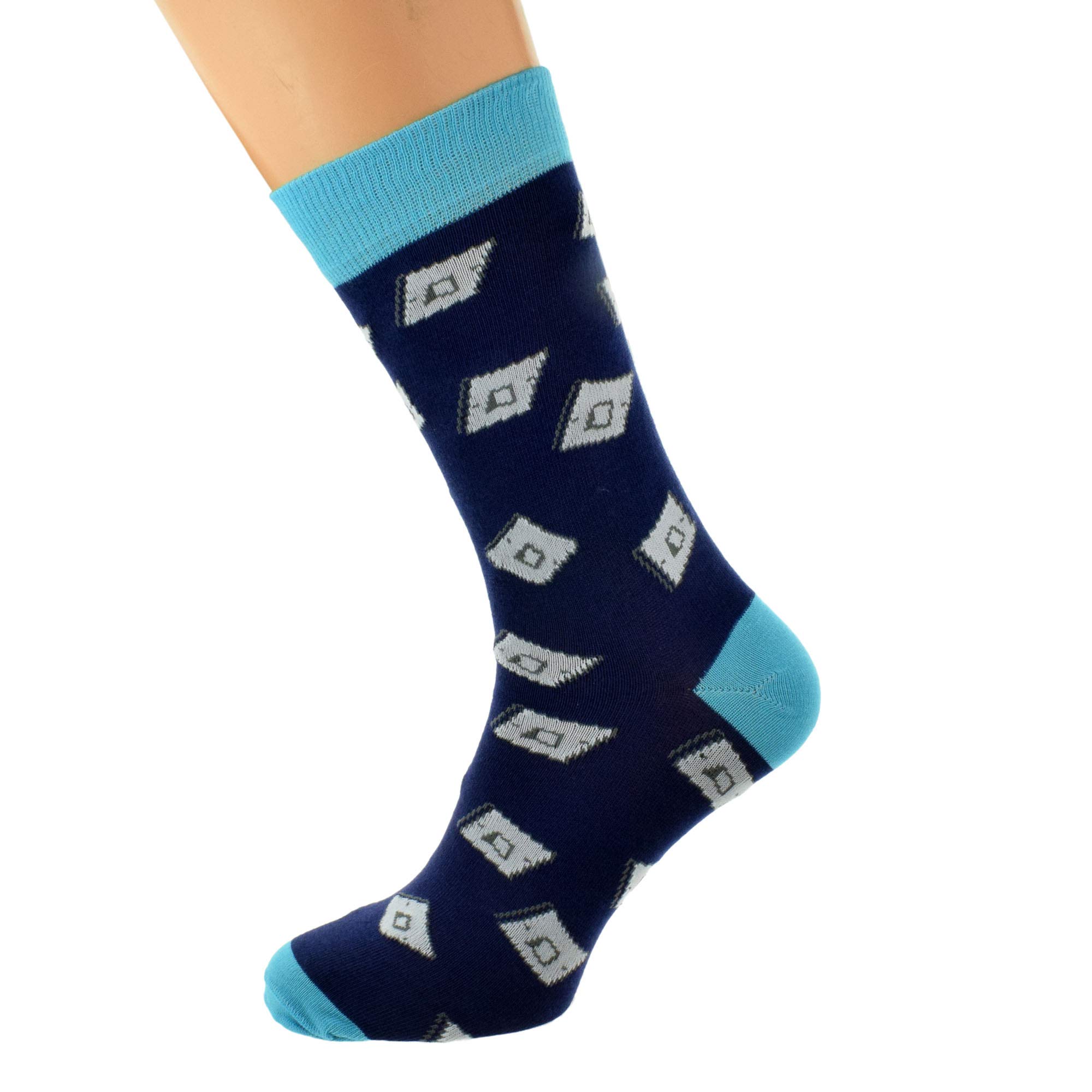 Gtr Prestige Giftware Men's Multicoloured Mad About Electrics Novelty Electrician Light Switch Pattern Socks, Navy Blue And Turquoise, Uk Size 5-12