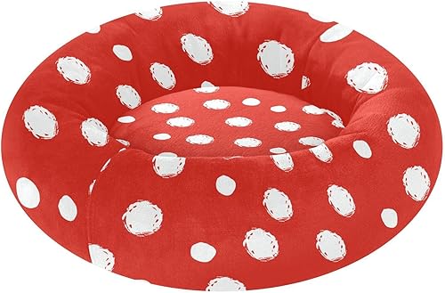 KLL White Round Polka Dot Red Fashion Anti-Slip Pet Cat Beds fluffier Puppy Beds for Medium Size Pets Sleeping Camas para mascotas Grandes