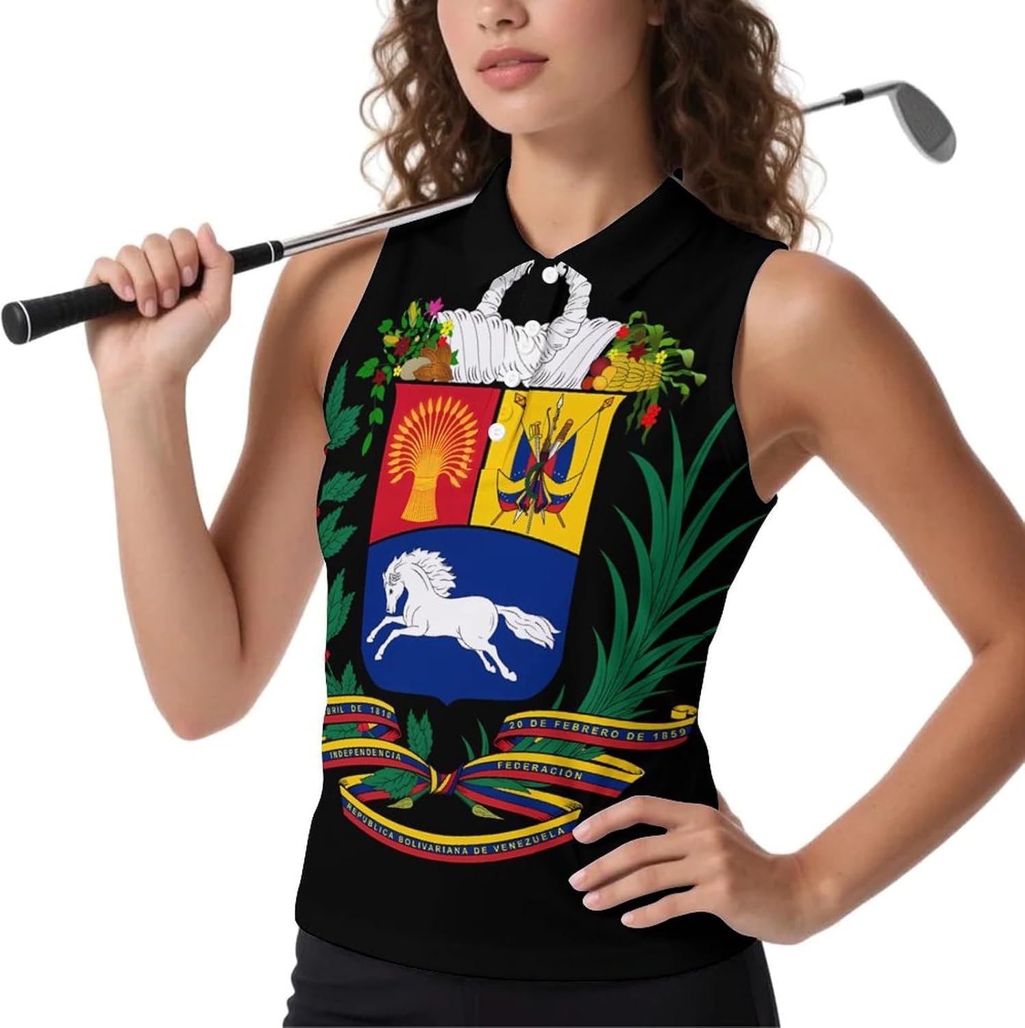Coat of Arms of Venezuela Women's Sleeveless Polo Tank Top Print T-Shirt Tops Casual Tops Summer Workout