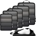 BAGAIL 6 Set Ultralight Compression Packing Cubes Packing Organizer with Shoe Bag for Travel Accessories Luggage Suitcase Backpack(70D,Beige)