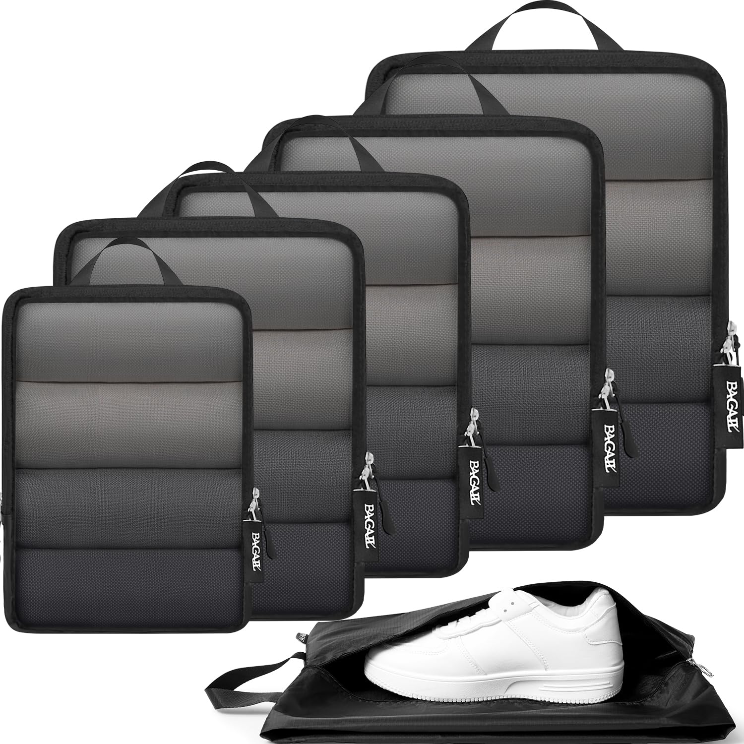 Photo 1 of BAGAIL 6 Set Ultralight Compression Packing Cubes Packing Organizer for Travel Accessories Luggage Suitcase Backpack(70D FullMesh Jet Black)
