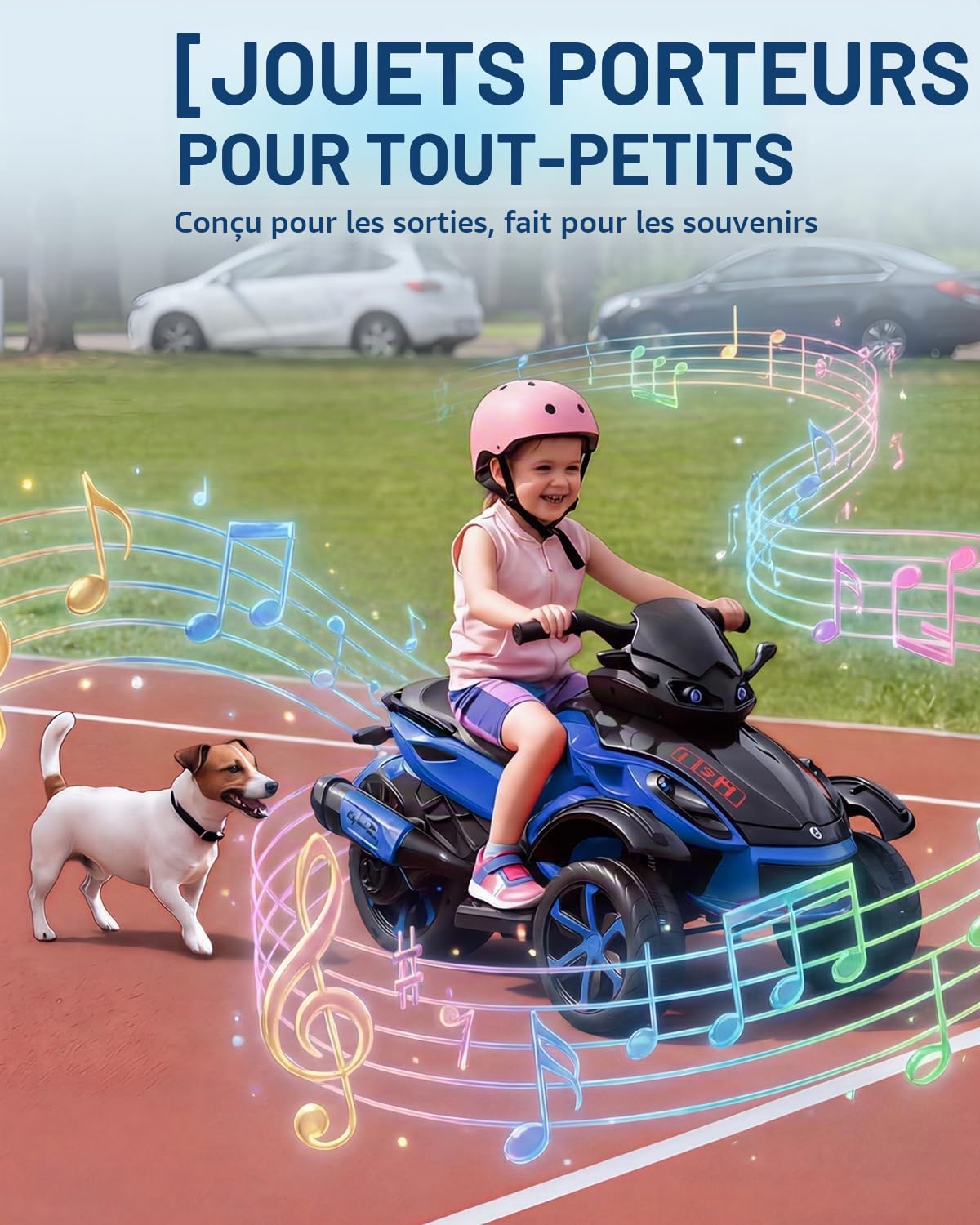 Garvee Quad Électrique Enfants 12V, Voiture Electrique Enfants, Moteurs Doubles 45W, Musique, Lumières LED, Autonomie, pour Enfants 3-8 Ans, Bleu