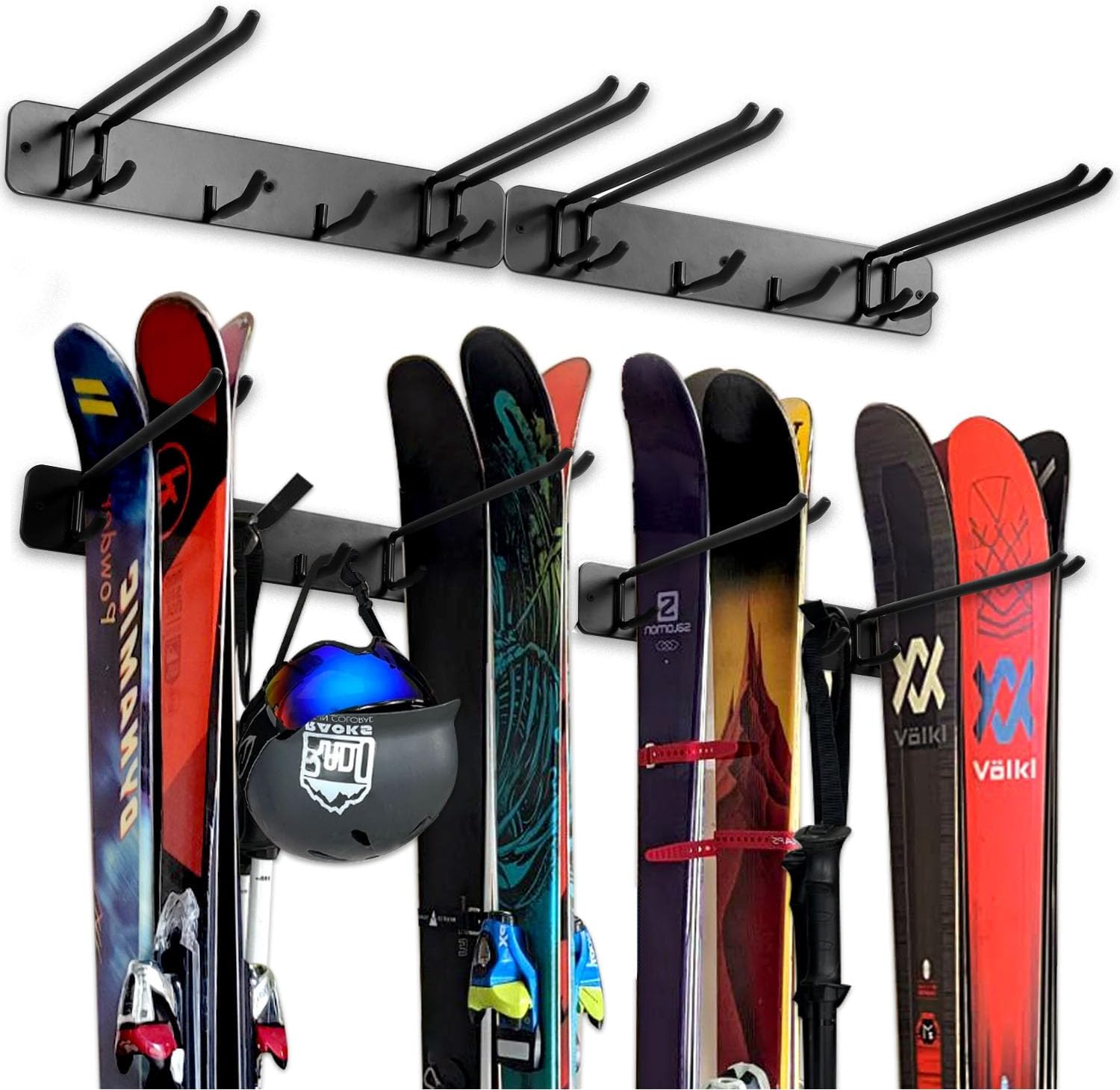 Wall Mounted Rack Organizer for Skis and Poles Heavy Duty