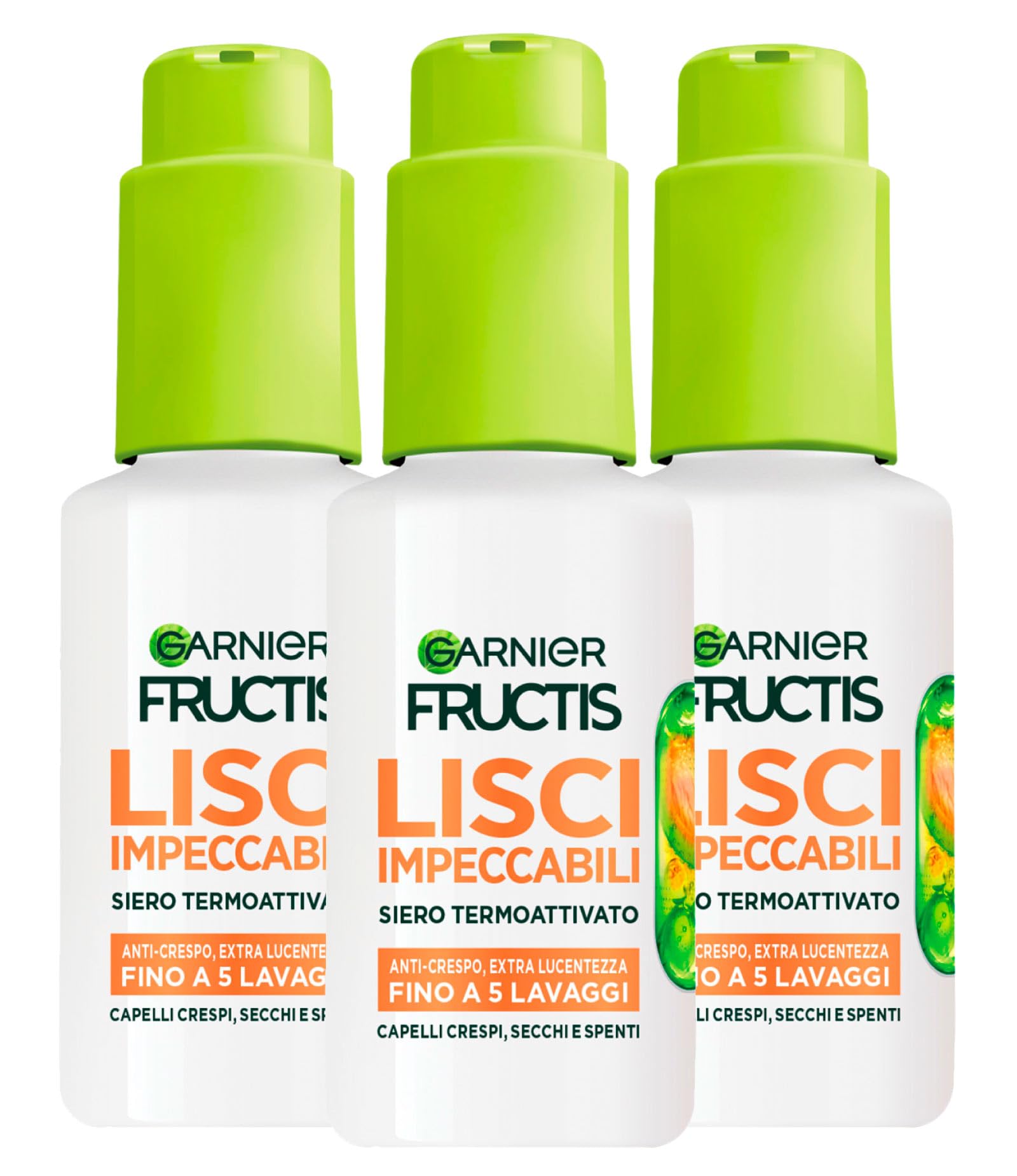 Garnier Fructis Sleek & Stay Sérum Cheveux Lisses Thermoprotecteur et Thermoactivé Anti Frisottis pour Cheveux Secs et Ternes Résiste à l'Humidité et Protège Jusqu'à 230°C - 3 Flacons de 50ml