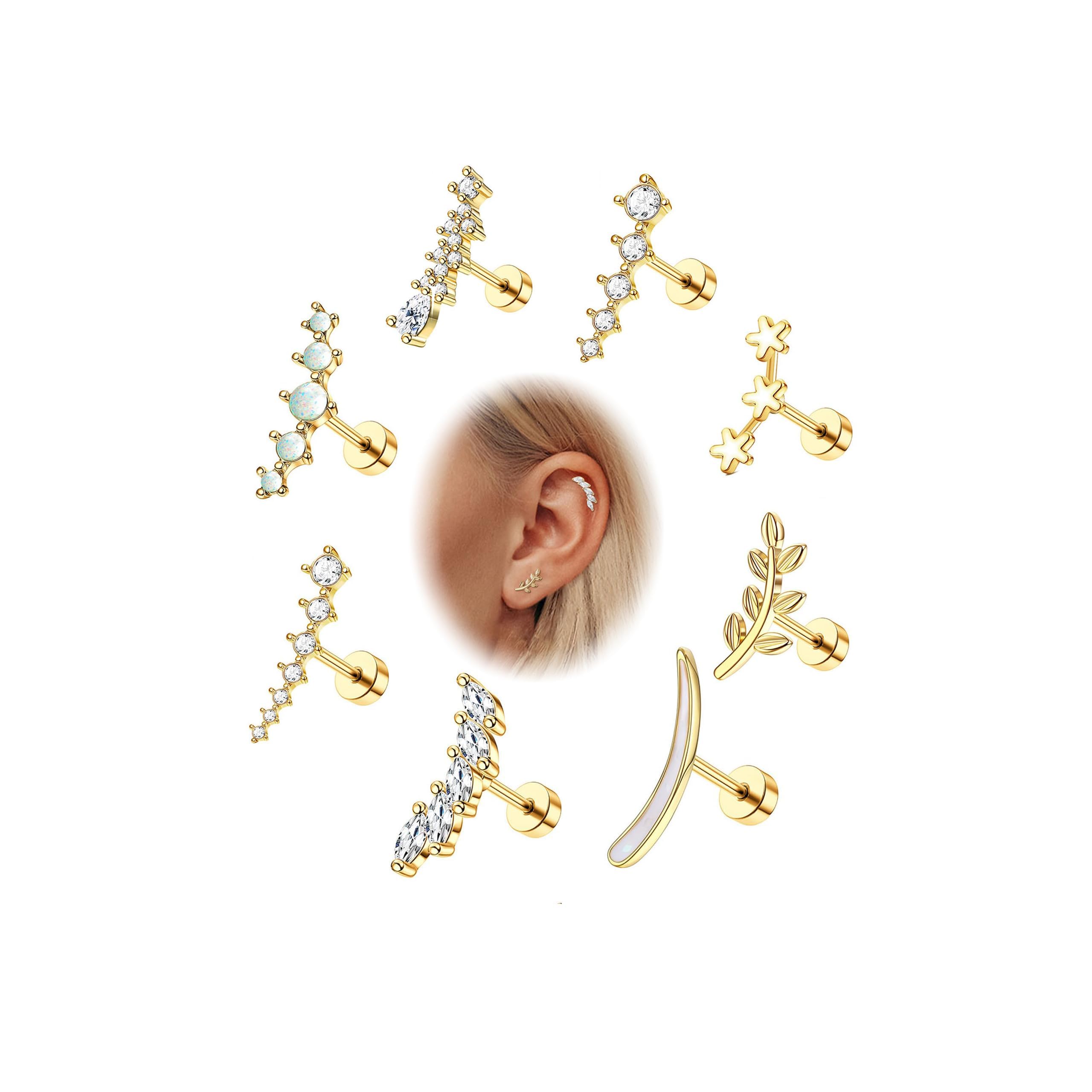 Diamday 24 Paia Orecchini Cartilaginei per Donne Ragazze 316L Acciaio Inossidabile 20G Cartilage Helix Orecchini Tiny CZ Cuore Stella Palla Piore Geometrico Piatto Indietro Orecchini a Perno