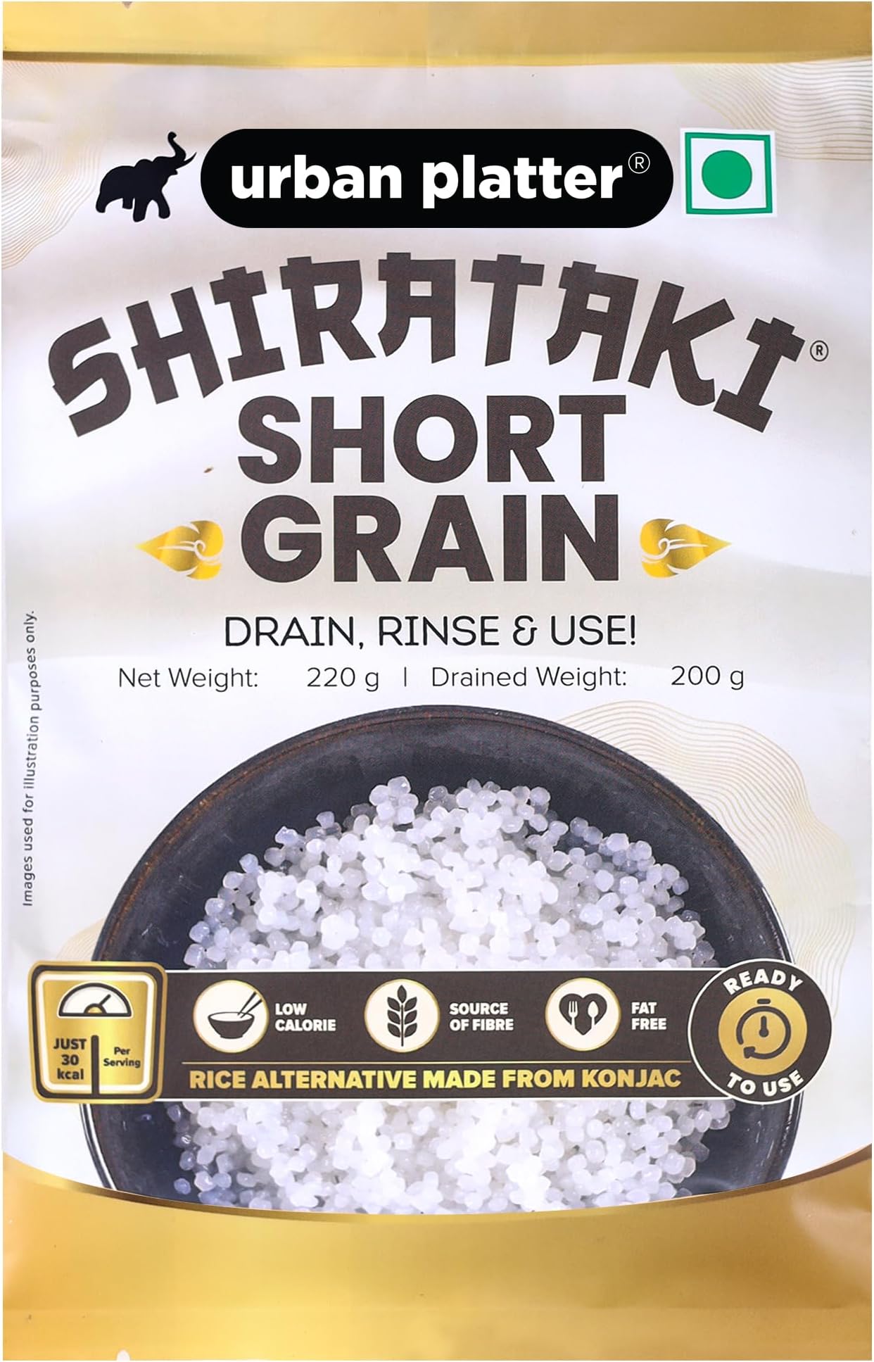 Urban Platter Shirataki Short-Grain Rice, 220g [Ultra Low-carb, Low-Calorie, Keto-Friendly, Fat-Free, Gluten-Free Alternative to Rice]