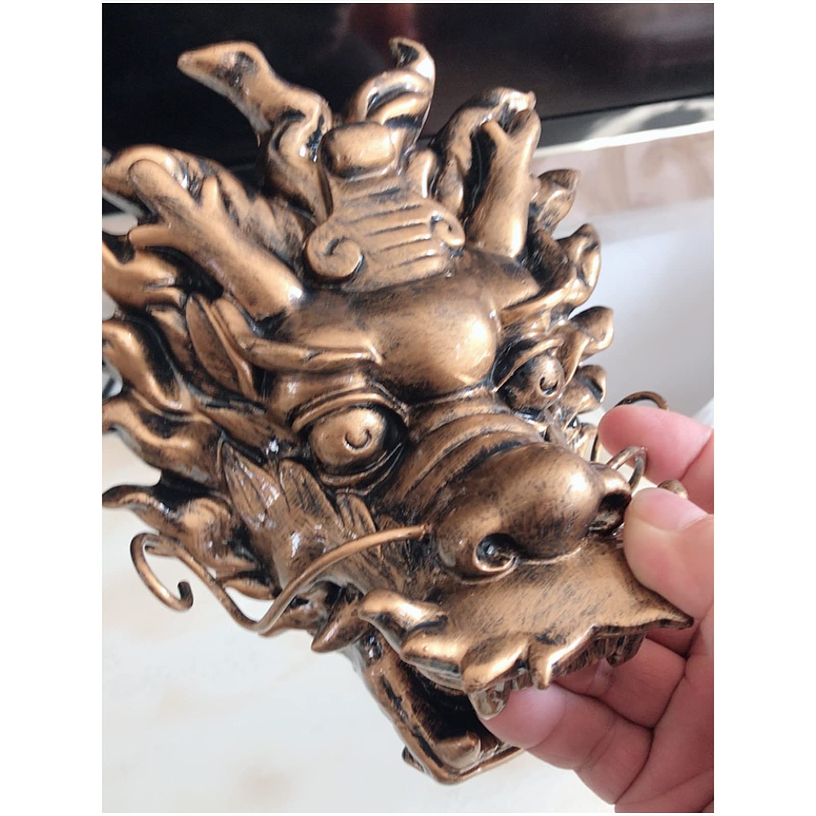 Fontana con drago cinese, Feng Shui, da parete, per esterni, cortile, terrazza, decorazione (marrone)