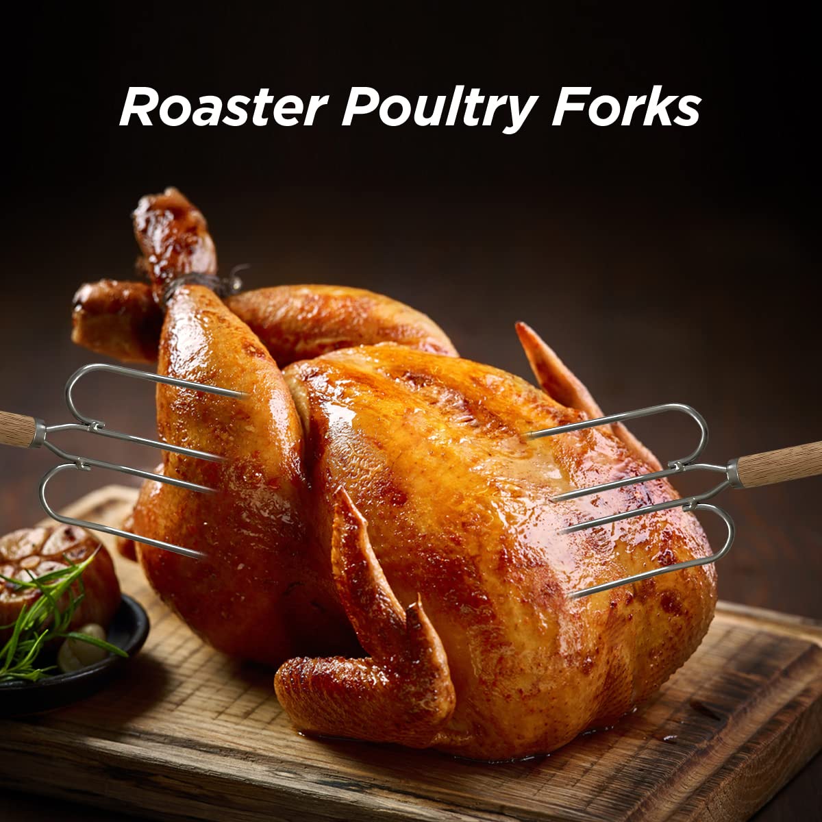 Stainless Steel Meat Forks, Set of 2 Long Handles Poultry Forks for Lifting and Turning Large Roast, Ham & Big Turkey, 17 Inch, Heavy Duty, Wooden Handle With Strap — Amazon image 8