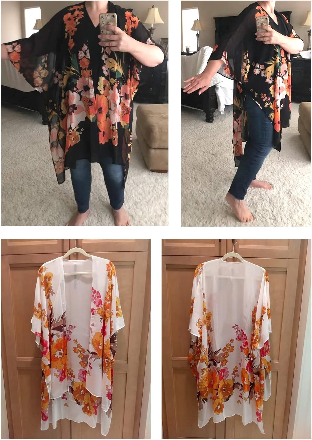 Jayscreate Women's Chiffon Kimono Cardigans Lightweight Batwing Summer Casual Long Boho Sheer Cardigan for Women Coverup Tops - Image 6