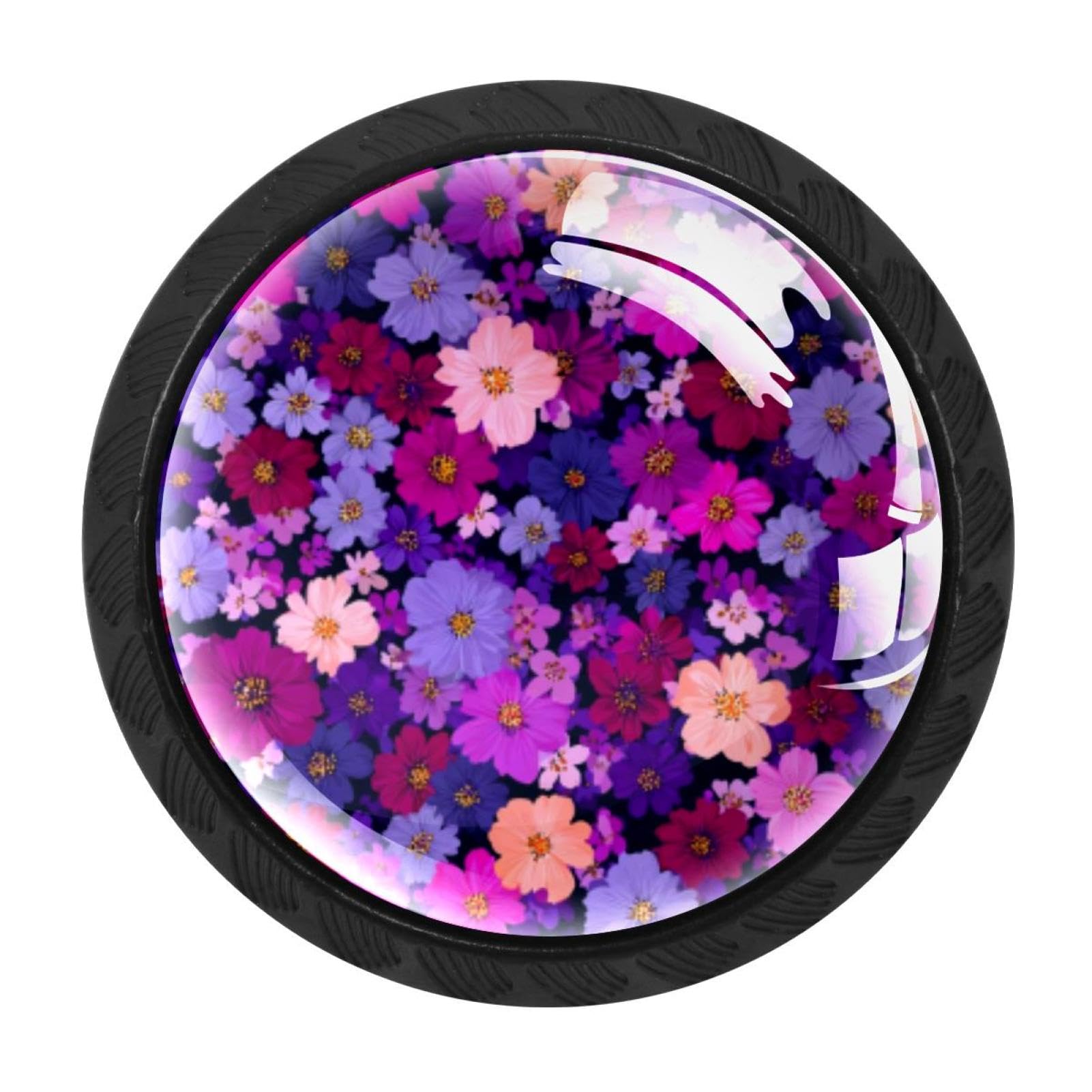 CHENZZZZ 4 PCS Ditsy Floral Seamless Pattern (1) Crystal Glass Cabinet Knob Drawer Pull Handle for Kitchen Cupboard Dresser Wardrobe etc