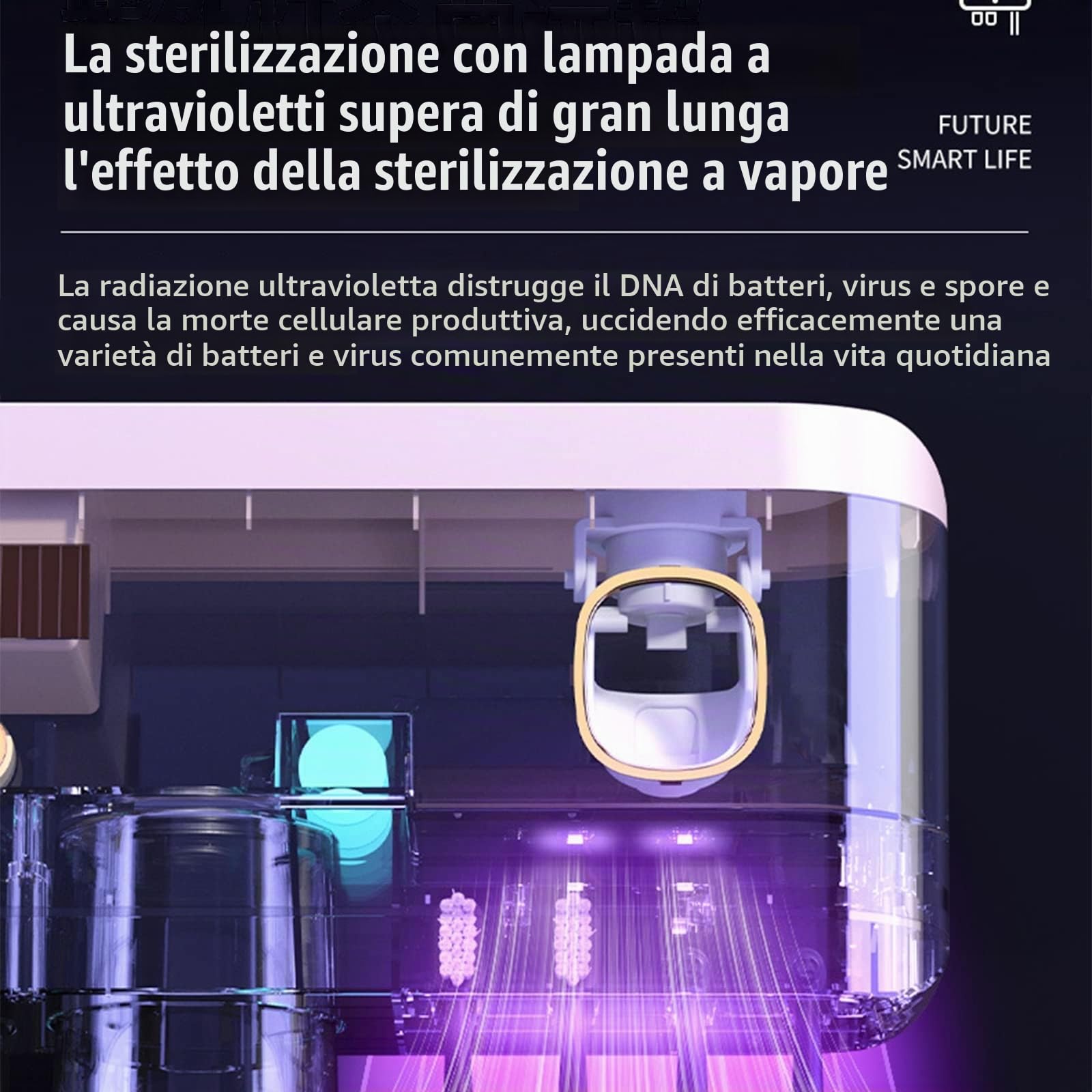Portaspazzolino elettrico con sterilizzatore UV - A parete, ricaricabile, distributore automatico di dentifricio - Nero - Protegge e igienizza gli spazzolini - Ideale per doccia, bagno - Include 4