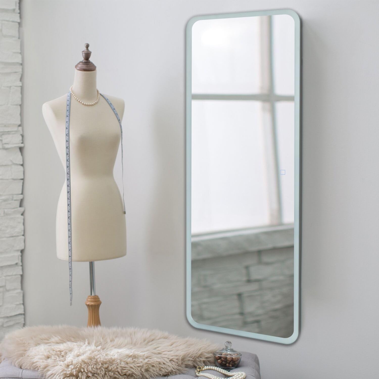 H&A 65"x22" Full Length Mirror Bedroom Floor Mirror Standing or Hanging (Led Border-65 x22)