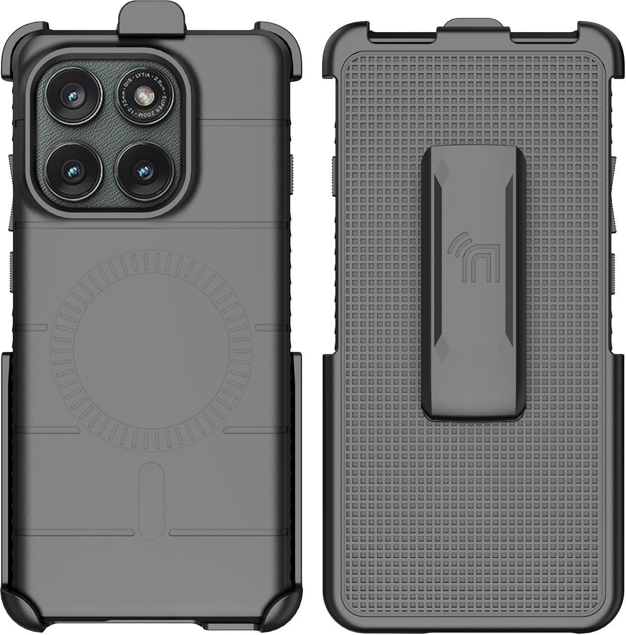 Nakedcelllphone Combo for Motorola Edge 2025 Phone Case, Rugged Case and Belt Clip Holster Holder (Compatible with MagSafe) - Matte Black