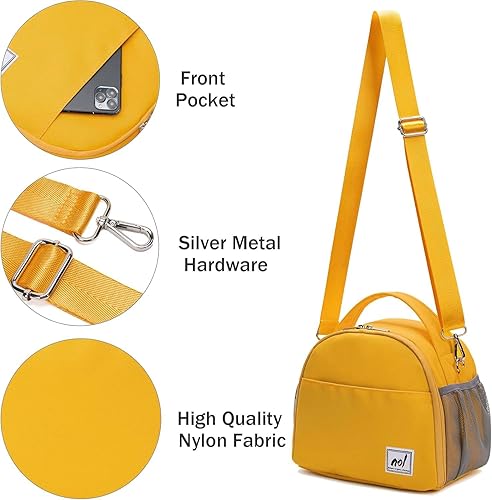 Miniatura 5 de NOL Natural Organic Lifestyle Bolsa de almuerzo aislada para mujer, de nailon, impermeable, ligera, organizadora (amarillo tierra)