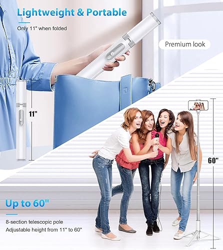 Miniatura 6 de Trípode para iPhone y Selfie Stick con control remoto para teléfono celular, soporte portátil de 60 pulgadas para teléfono inteligente compatible