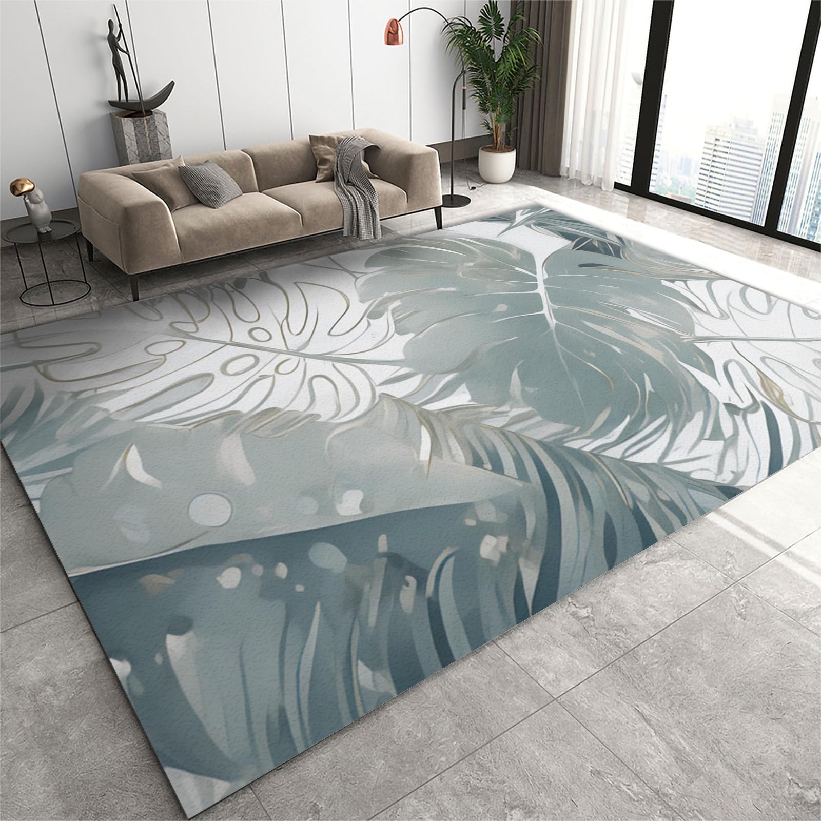 Watercolor Gradient Tropical Plants Area Rug, Fashion Nordic Style Playroom Rug, Entrance Rug Anti-Slip Machine Washable for Living Room Bedroom Bedside Under Dining Table Laundry Room-140 x 200 cm