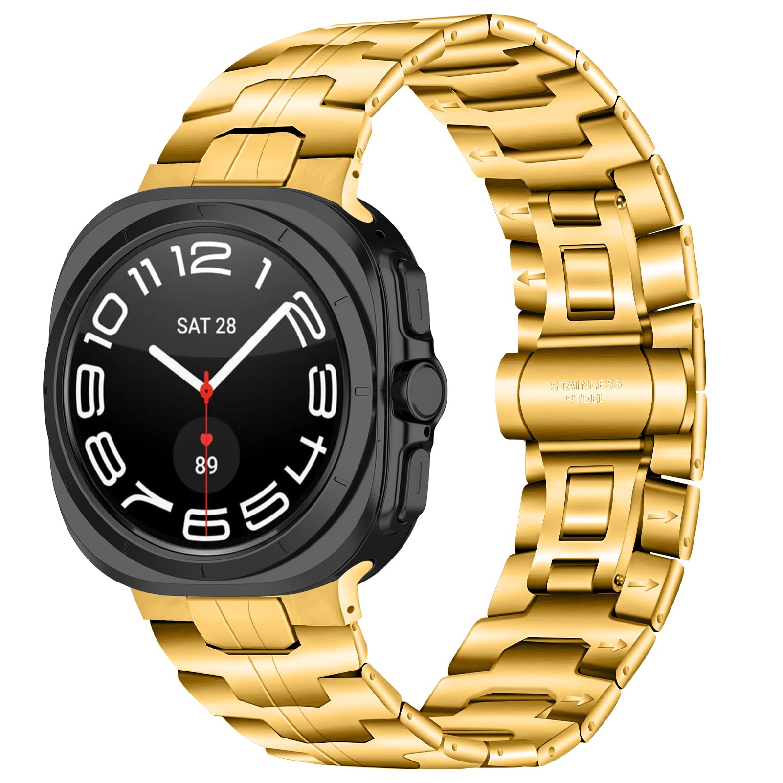 LAZIRO Bracelet de montre en métal pour Galaxy Watch 7 Ultra de 47 mm, bracelet de rechange en acier inoxydable massif, compatible avec Samsung Galaxy Watch 7 Ultra de 47 mm, doré