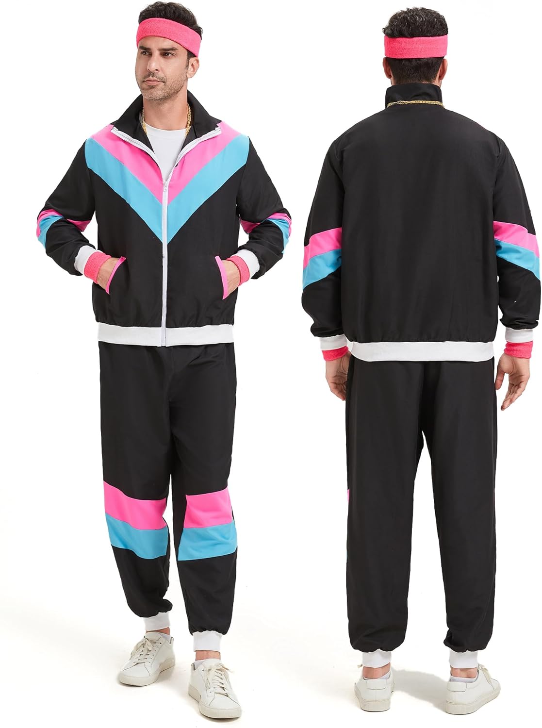 80s Tracksuit for Men Women 90s Retro Windbreaker Outfit 80s Costume for Couples 80s Track Suit for Adult - Image 2