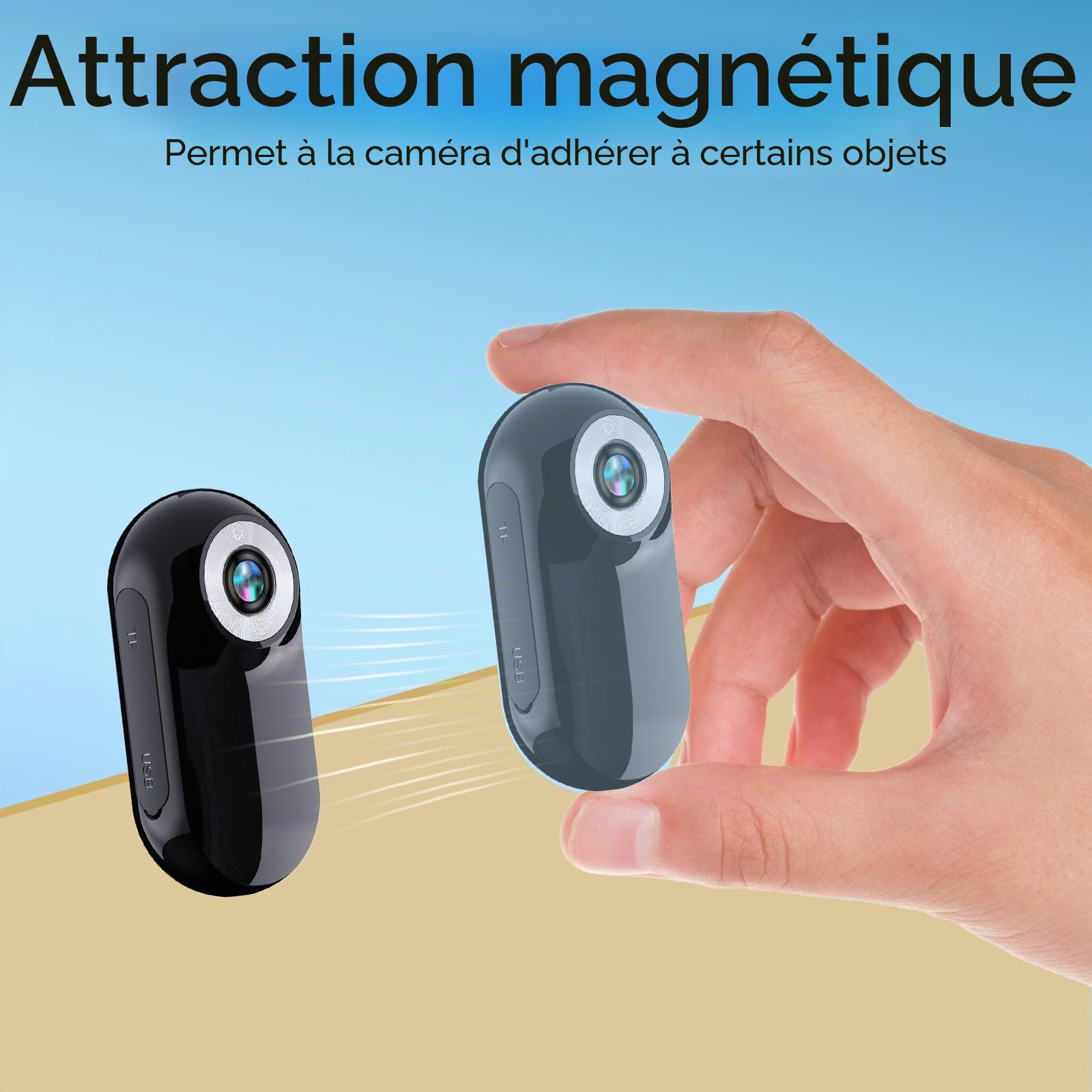 Xilecam Camera Portable Miniature Mini Caméra Sport Carte Mémoire 32 Go Camera Moto Caméra POV Magnétique Léger Multifonction Accessoires Mini Body Cam（Noir Brillant）