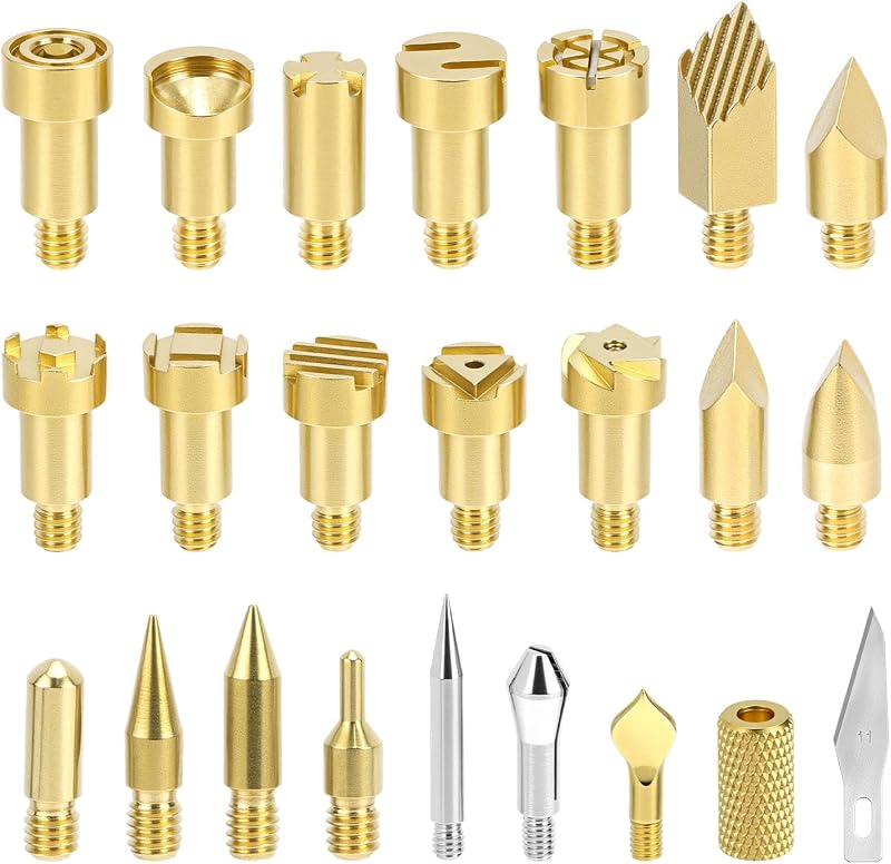 QWORK Pyrography Wood Burning Tips – 23Pcs Multifunctional Copper Crafting Set for Wood, Leather, and Cork Engraving