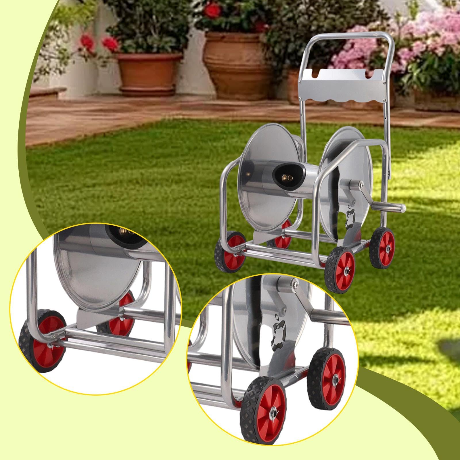 Avvolgitubo da Giardino su Carrello, Avvolgitubo da Giardino Industriale con Ruote, Supporto per Piantagione All'aperto, Mobile