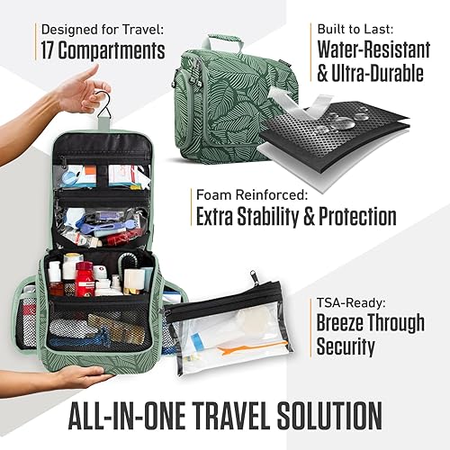 Vista 26 de VENTURE 4TH Neceser de viaje colgante para mujeres y hombres, organizador de viaje con compartimentos expandibles y bolsa transparente extraíble