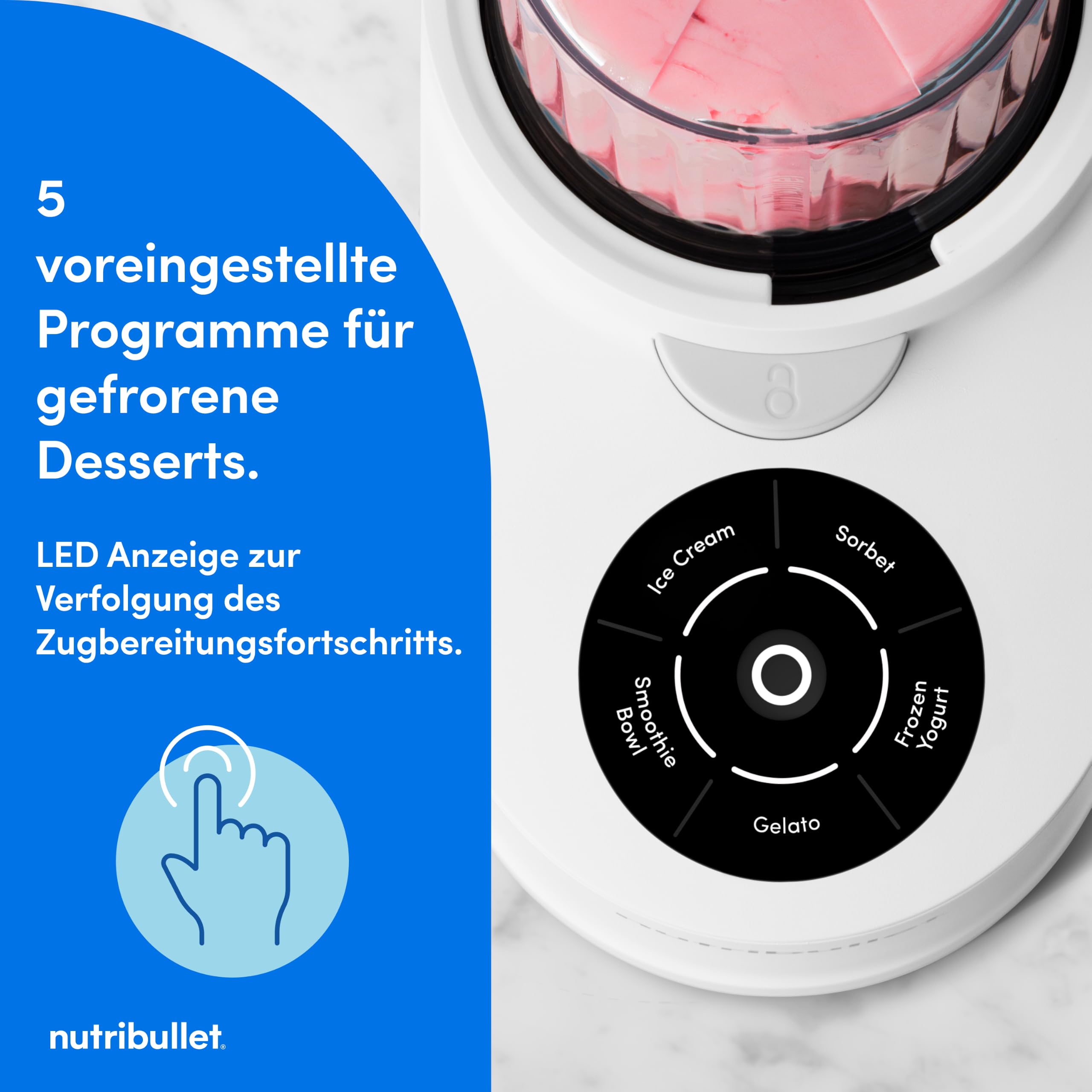 nutribullet Chill – Eismaschine für leckeres Eis, Gelato, Sorbet, Smoothie Bowl und Frozen Yogurt, 5 Automatikprogramme, Eiscreme Maschine, 3 Behälter mit Deckel, ideal für Familien, Weiß (NBD0503W)