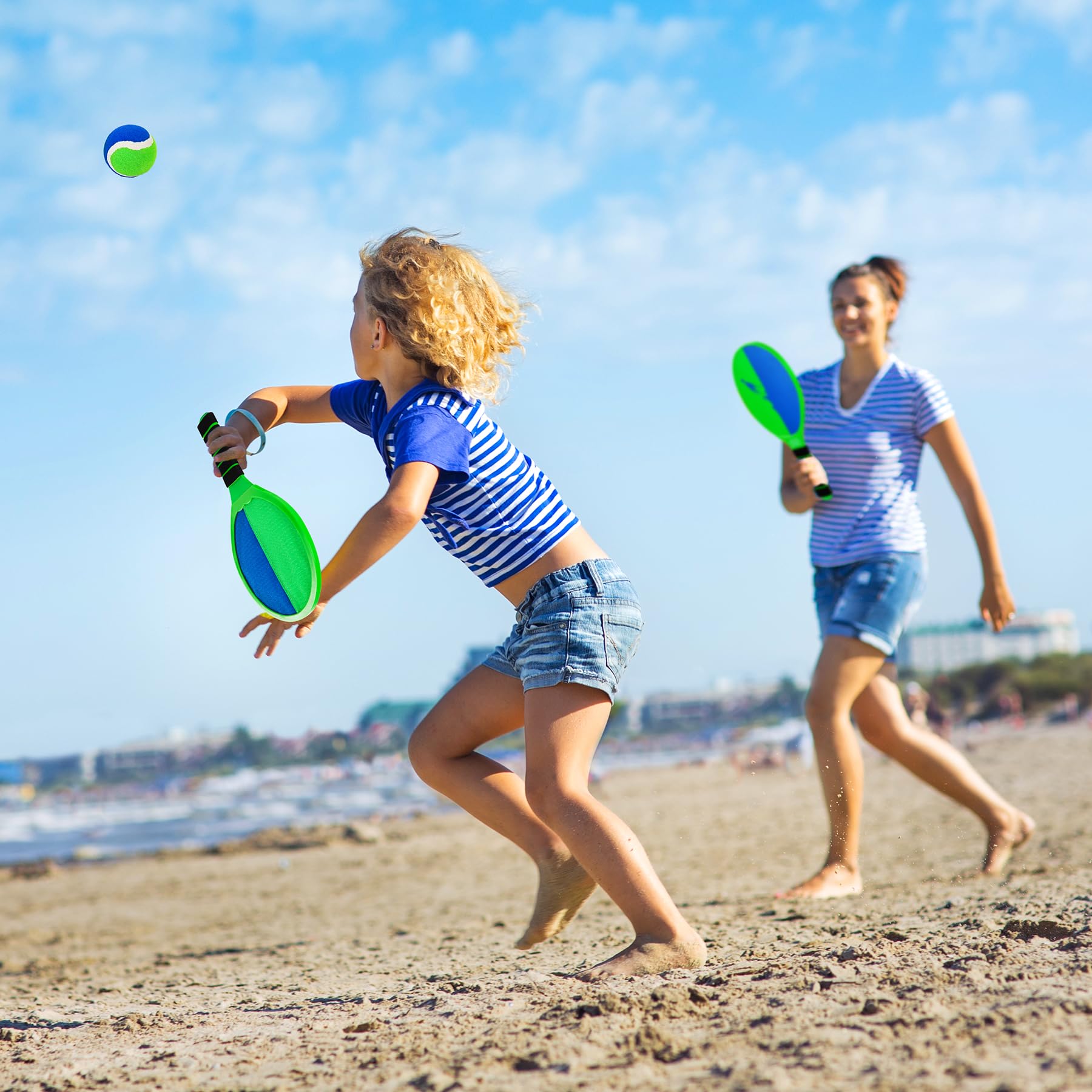 U&C Planet Ensemble de Beach-Tennis Raquettes, Balle et Jeu de Raquettes, Jeu à Deux Joueurs, Ensemble de Raquettes de Plage pour Enfants et familles, Jeux de Balle d'extérieur