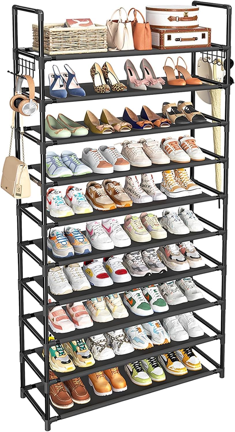 Simple Trending Shoe Rack Storage Holds 40 Pairs, Large Capacity Tall Shoe Organizer Shelf for Closet Entryway, Black