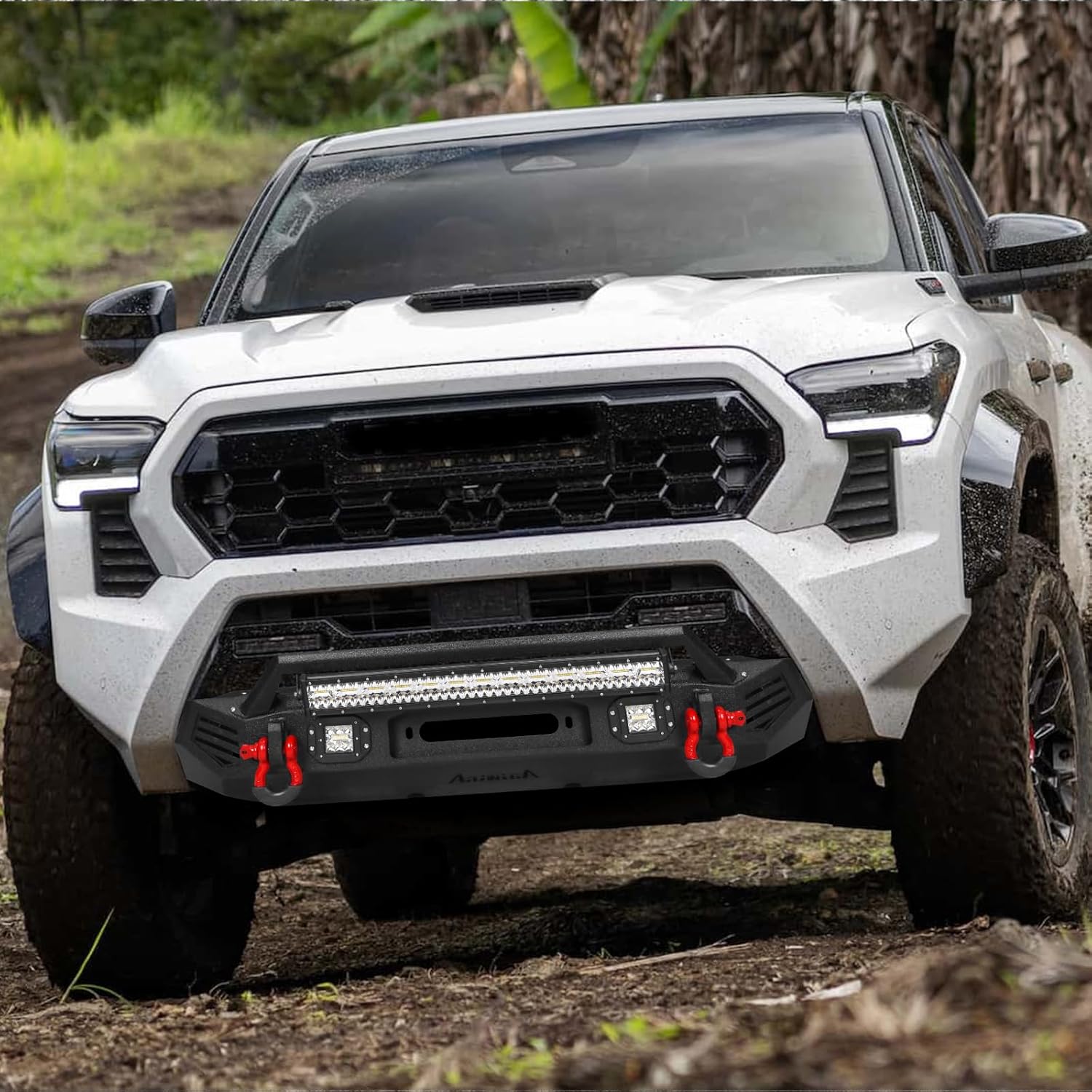 Tacoma Steel Front Bumperr Compatible with 2024-2025 4th Gen with LED light & D-ring, New Textured Black & Winch Plate