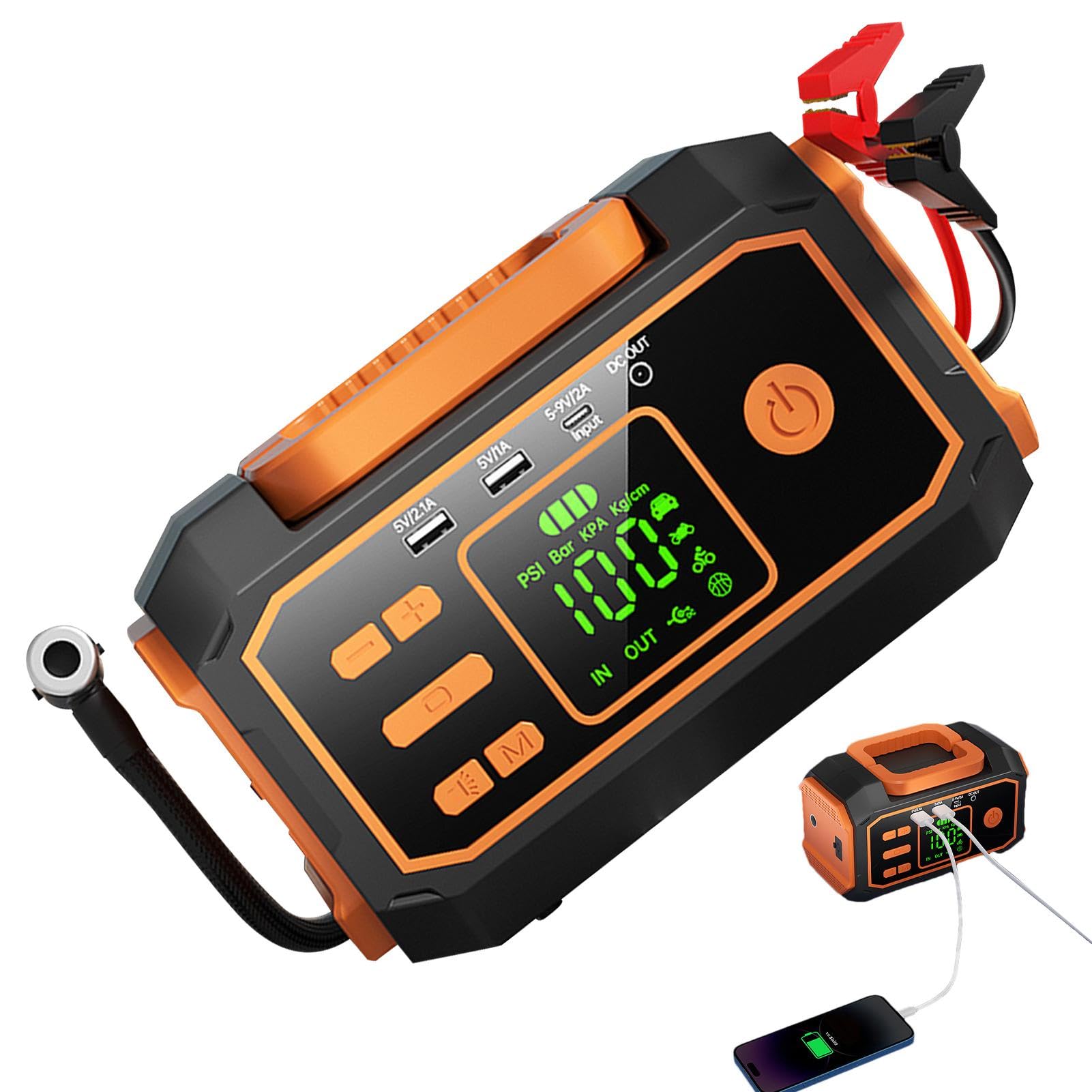 Inflador De Neumáticos Compresor De Aire Automotriz Con Luz LED | Bomba De Neumáticos Con Manómetro Digital Para Autocaravana Camping Bicicleta Motocicleta Vehículo SUV Camión Garaje En