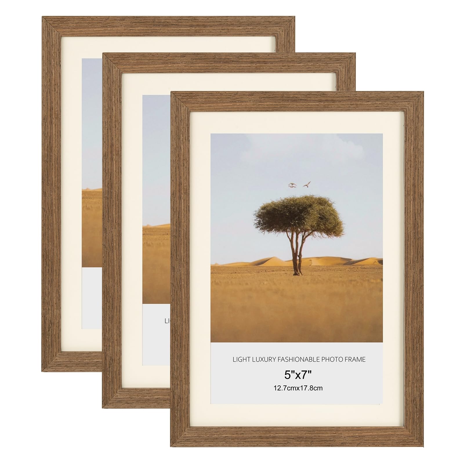 3 Pack 5x7 Picture Frame, 100% Solid Wood Photo Frame 13x18cm with Clear Perspex, Wall & Tabletop Display for Picture Certificate Artwork Home Office Decor