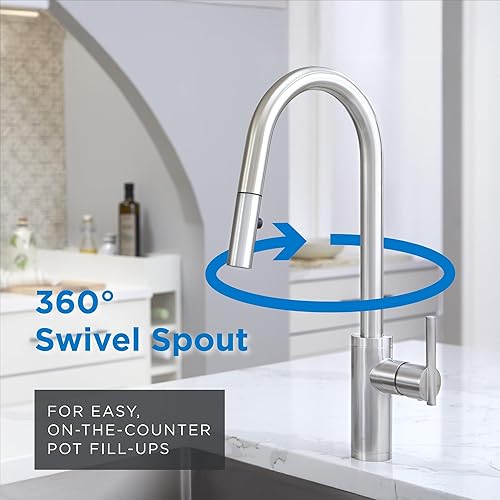 Miniatura 9 de Gerber Parma Café D454058SS - Grifo de cocina de un solo mango con rociador extraíble, arco alto, estilo contemporáneo, fácil de instalar con 1