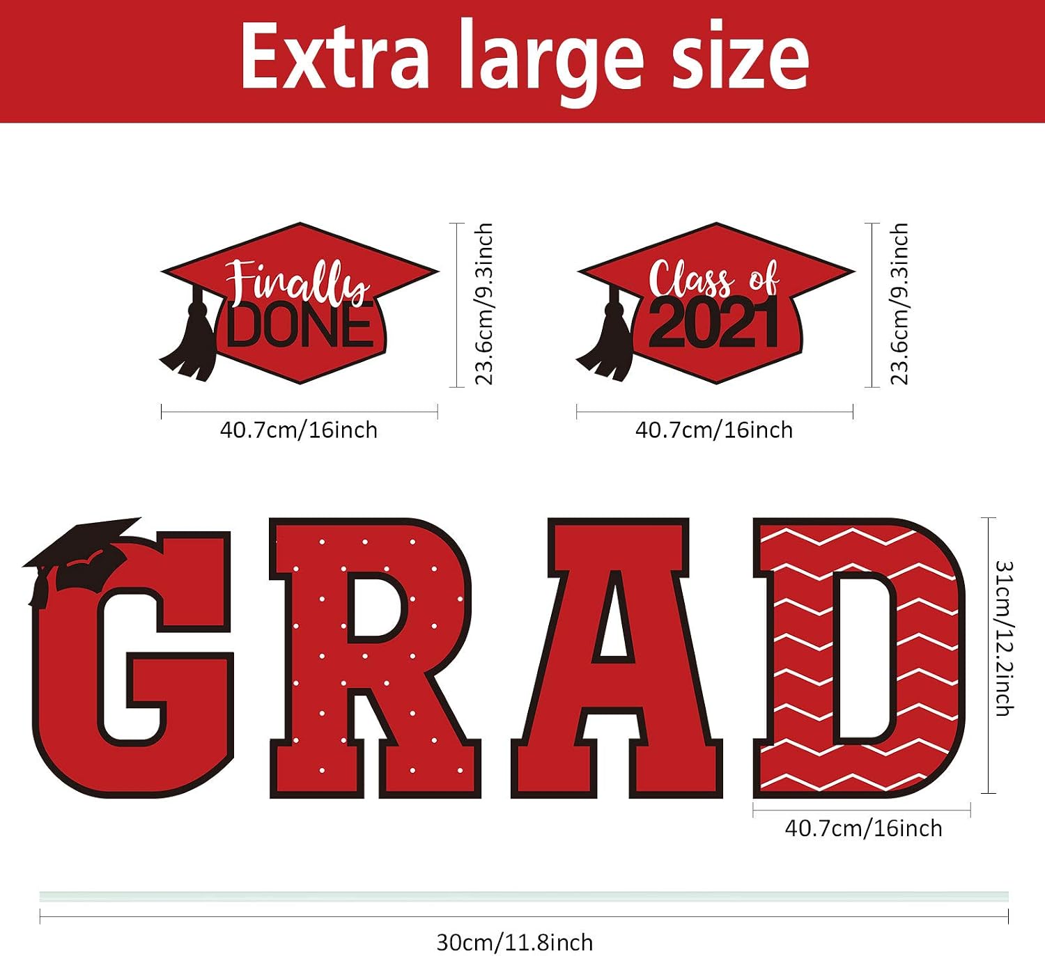 11 Pieces Graduation Yard Sign Decorations Congrats Graduation Lawn Signs 2021 Grad Yard Signs with 23 Stakes for Outdoor Congrats Graduation Party Decoration Supplies (Red) - Image 4