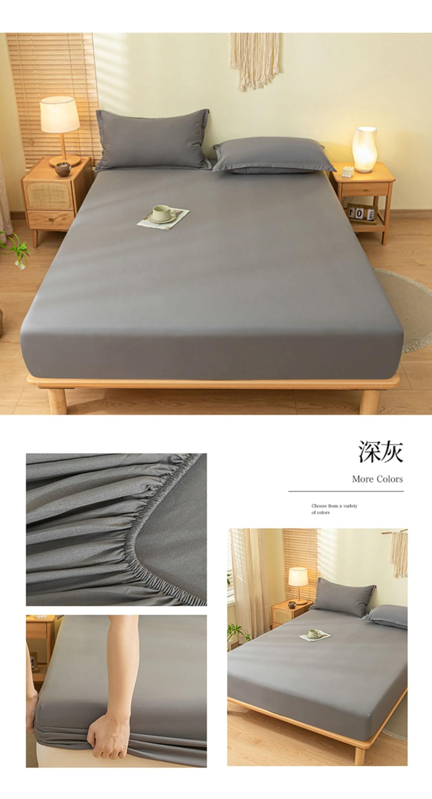 Betttuch Anthrazit Dunkelgrau 180x220cm Hülle, Spannbettlaken Wasserbett Einfarbig, Faltenresistent Ausbleichen Polyester Baumwolle Tagesdecken Unterbett als Schutz für Boxspringbett