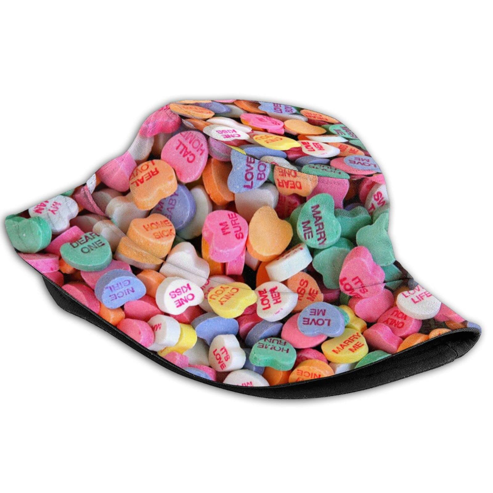Valentine's Day Hearts Print Bucket Hat Summer Travel Fisherman Sun Hat Cap for Women Men Teens