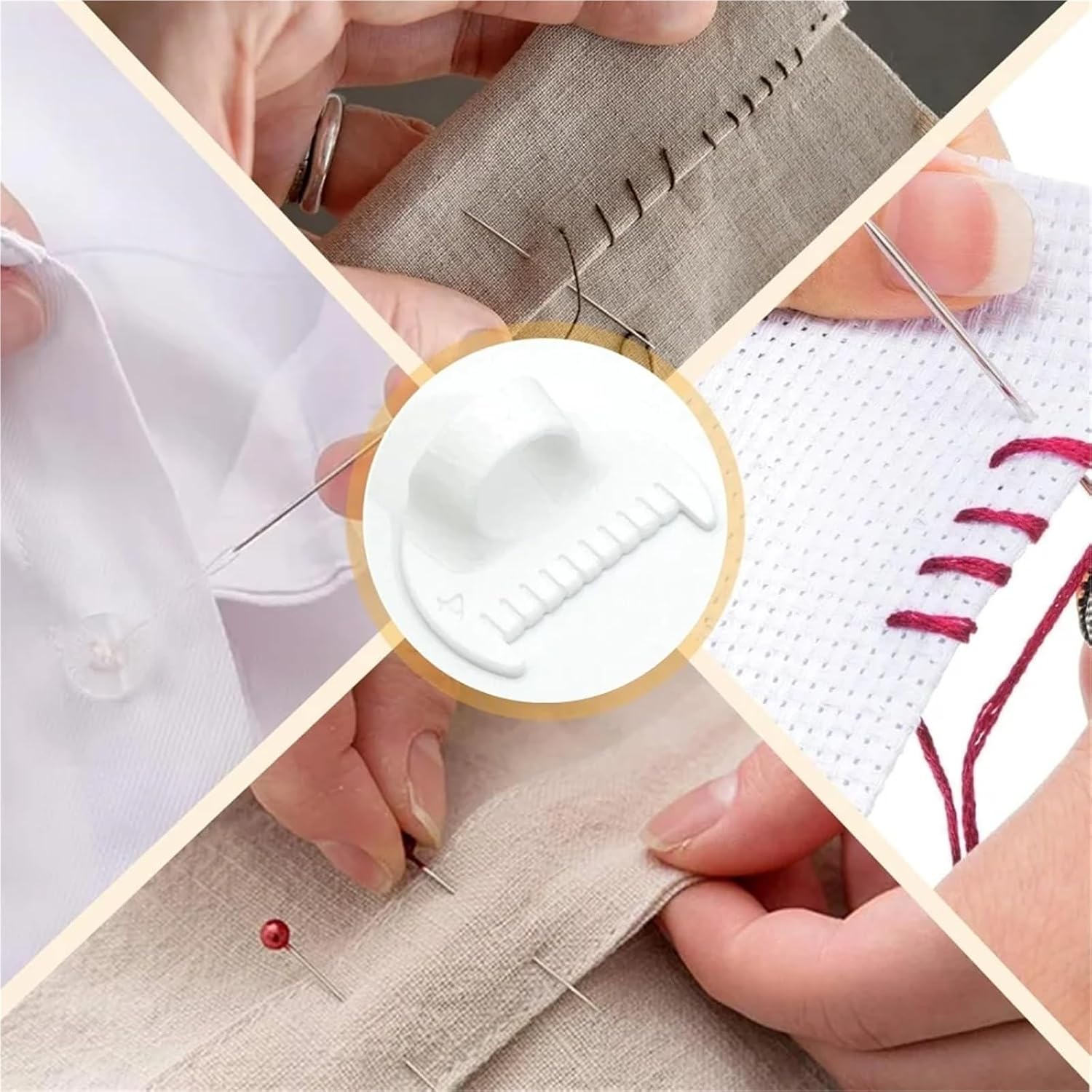 50 PCS Sewing Template Hand Edge Lockstitch Stencil 3/4mm Fabric Thimble Device(Blue,3mm)