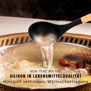 Kitchen Utensil Set 24-Piece Cooking Utensils: Non-Stick Heat Resistant Silicone Cookware - Spatula Cooking Utensils Kitchen Utensils with Wooden Handle 12 S-Hooks Black