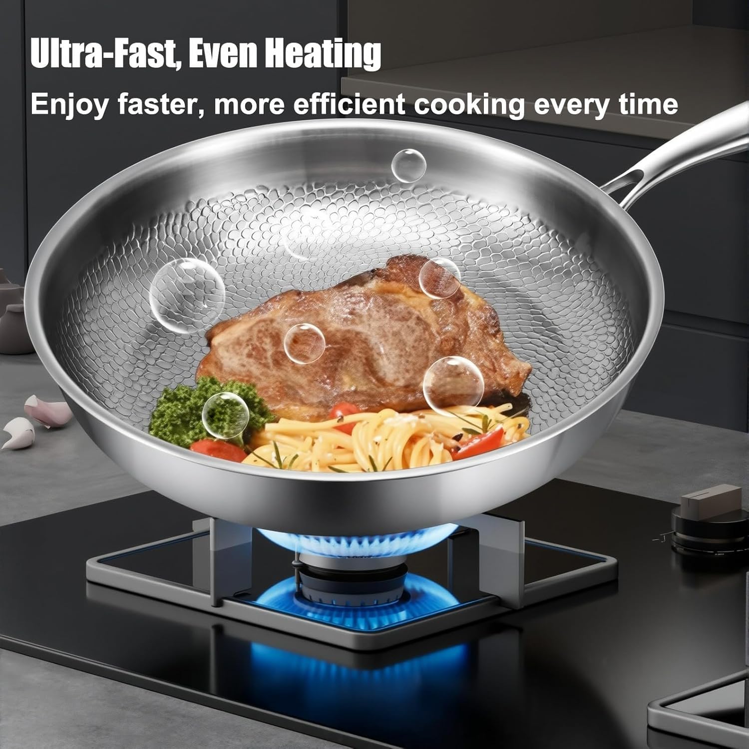 Tipanexi Titanium Pan Pro with Lid, Durable Scratch-Resistant Non Stick Titaniums Nutri Pans, Titanium Frying Pans for Cooking Non Stick, Compatible With All Cooktops (M)