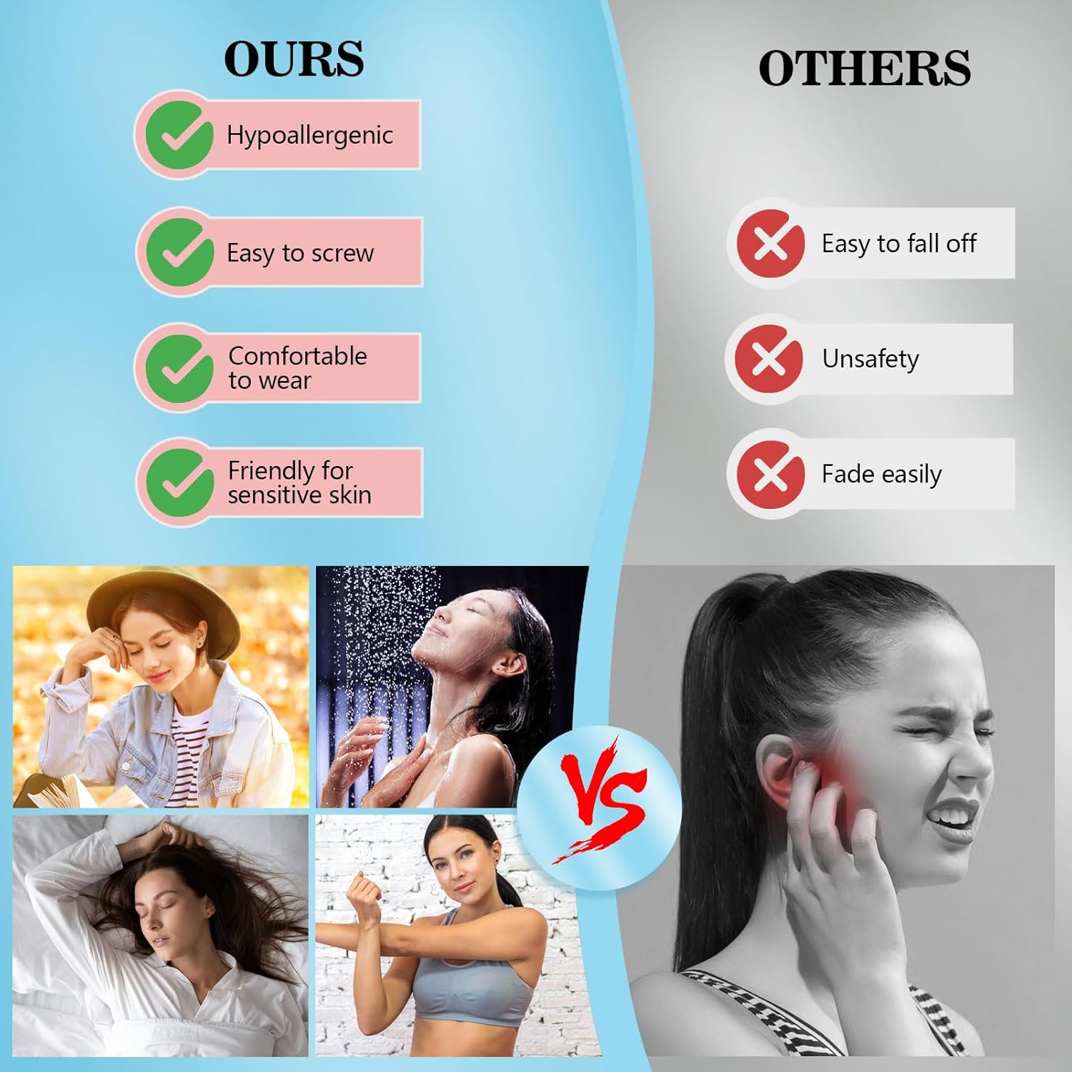 Round Cubic Zirconia Stud Earrings for Women Girls, 4mm Birthstone Stud Earrings Hypoallergenic Flat Back Stud Earrings Stainless Steel Cartilage Earrings Brilliant Handmade Screw Back Earrings - Image 3