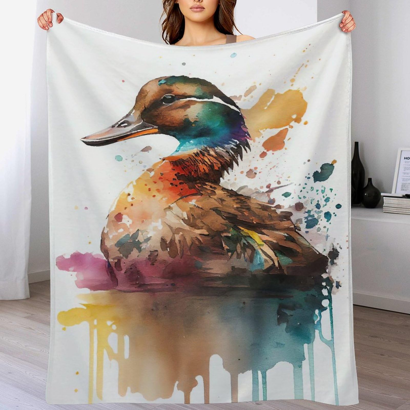 Couverture polaire motif canard, le plaid flanelle idéal pour lit et salon