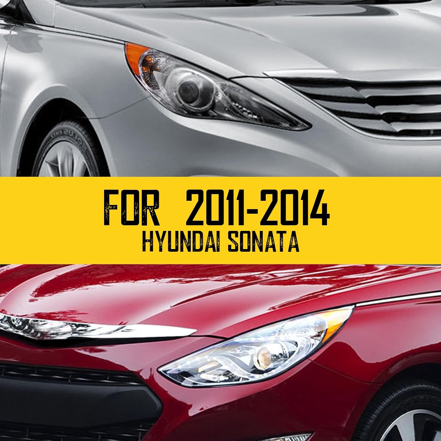 PHILTOP Headlight Assembly - Chrome Headlamp Replacement for 2011-2014 Hyundai Sonata, Clear Lens with Amber Reflector