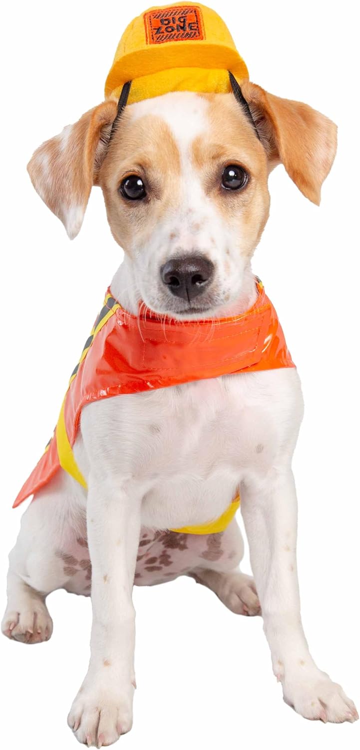 Pet Krewe Construction Worker Dog Costume - Medium Halloween Costume for Pets, Includes Hat
