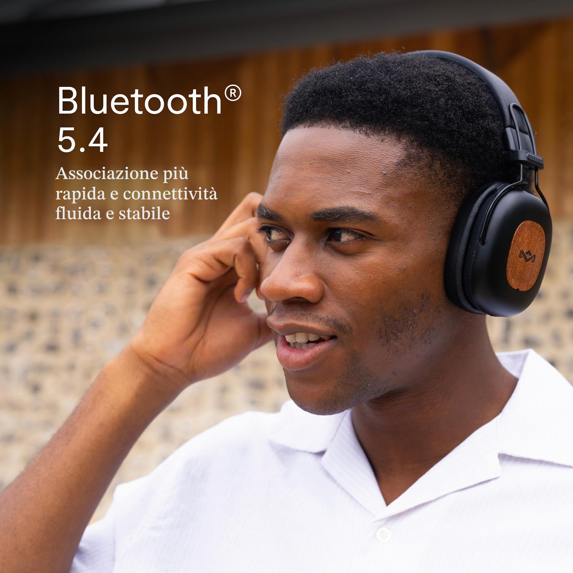 House of Marley Positive Vibration Rebel Cuffie Over-Ear ANC - Nero | Wireless Bluetooth, Cancellazione Adattiva del Rumore, Autonomia 130 Ore, IPX5, Driver da 40mm, Materiali Sostenibili