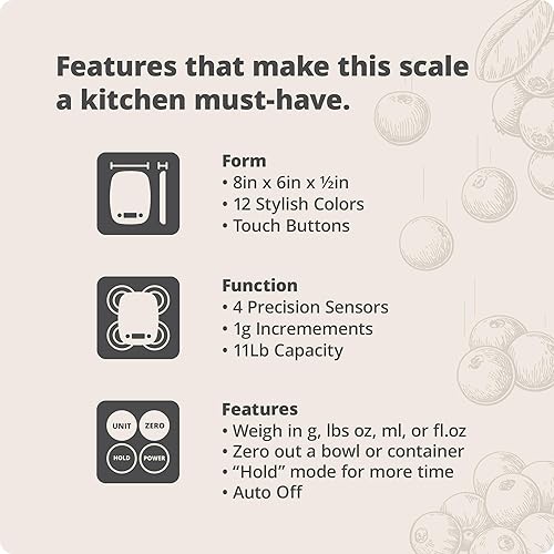 Miniatura 5 de Greater Goods Báscula de cocina esencial, plástico, báscula digital de cocina y báscula de preparación de alimentos, diseñada en San Luis, blanco