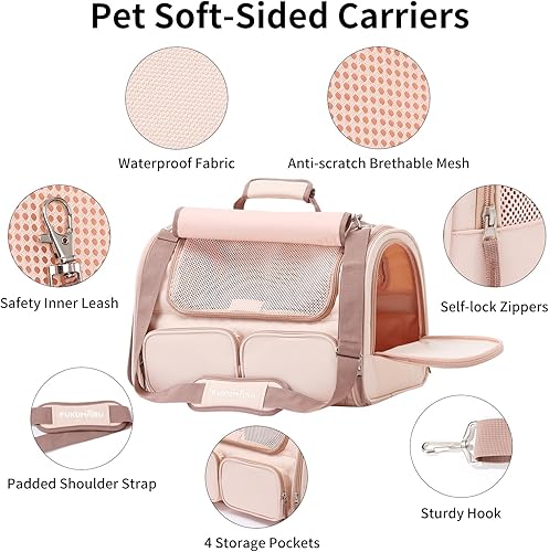 Miniatura 5 de FUKUMARU Transportador para gatos, 4 ventanas de malla para perros pequeños, 4 bolsillos de almacenamiento, bolsa de viaje para gatos, menos de 44