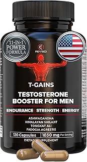 T-GAINS Testosterone Booster for Men for Muscle Growth (120 Caps) - Boosts Endurance, Strength, & Energy - Testosterone Supplement for Men, TRT Test Booster & Estrogen Blocker - HGH Supplements