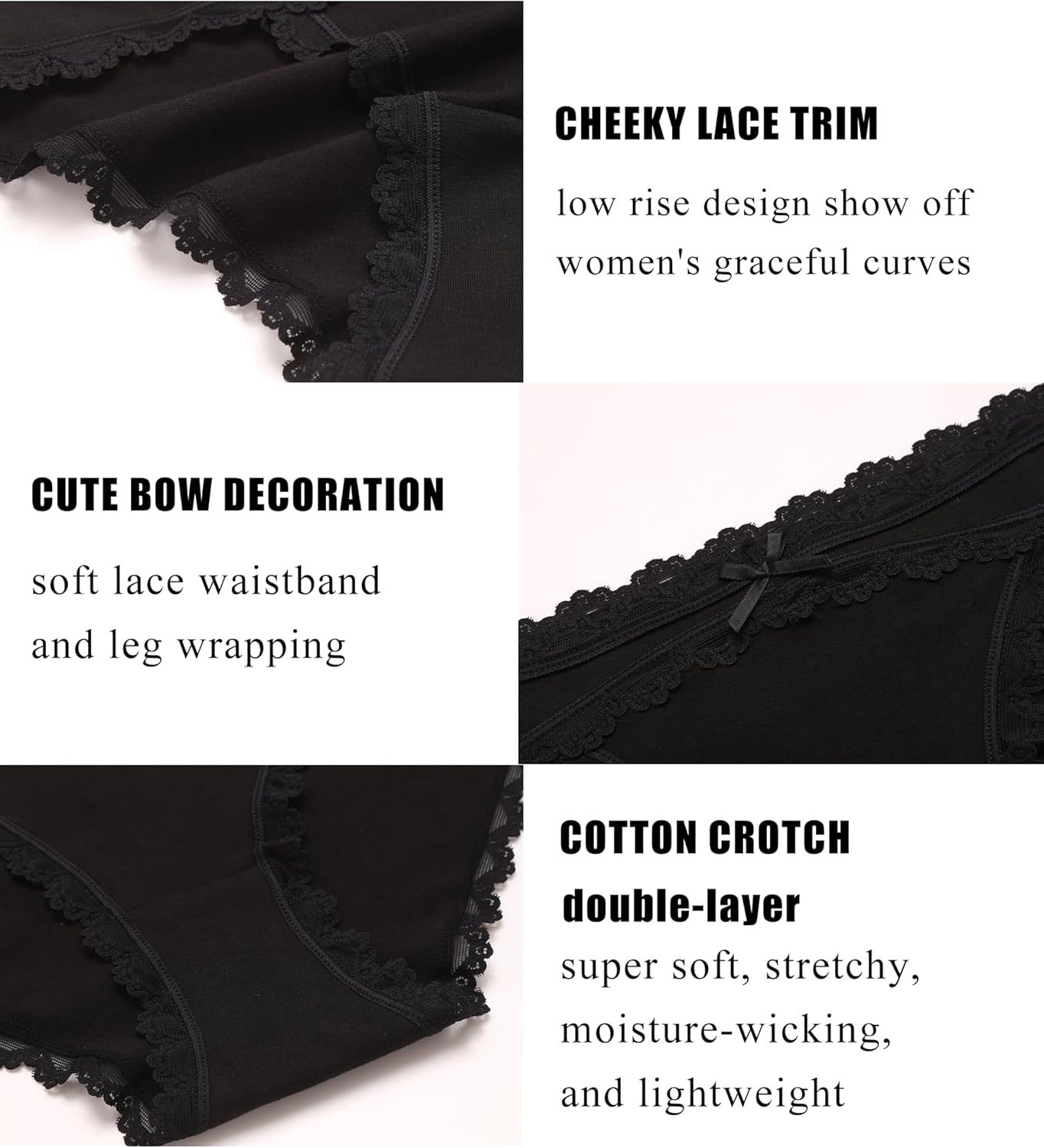 Avidlove Womens Underwear Cotton Panties Cheeky Bikini Underpanties Lace Stretch Hipster Briefs - Image 4